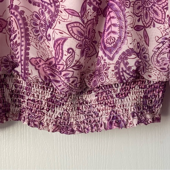 MELANIE LYNE-Paisley Smocked Waist Blouse Pink Purple Boho Top Size 4 - Picture 8 of 10